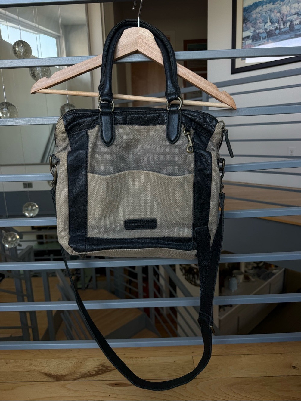 Liebeskind Tan and Black Canvas Laptop Tote with Leather Accents